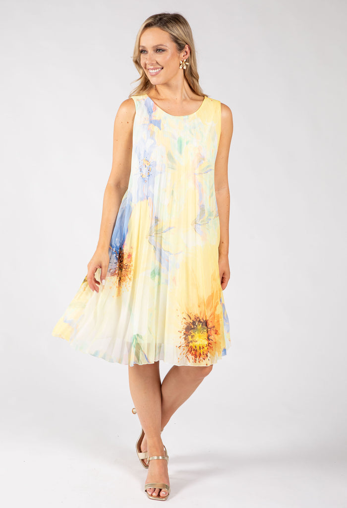 Plisse Pleated Floral Short Dress
