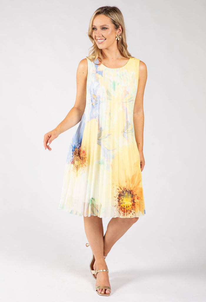 Plisse Pleated Floral Short Dress