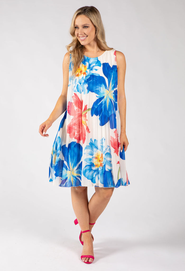 Plisse Pleated Floral Short Dress