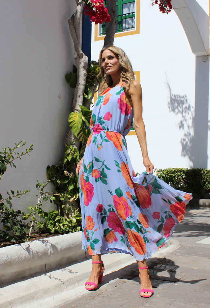 Plisse Pleated Halter Dress
