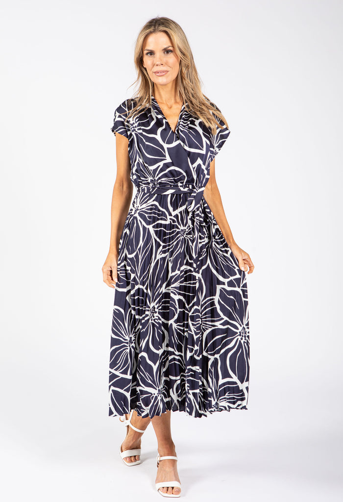 Plisse Pleated Wrap Midi Dress