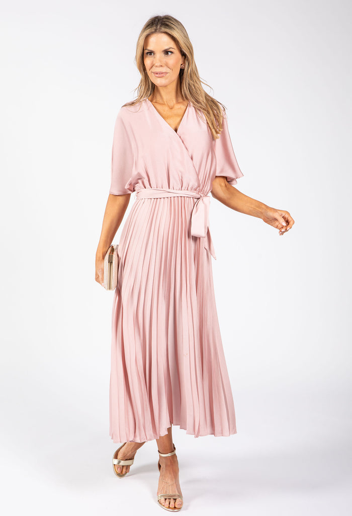 silky pleated rose pink dress