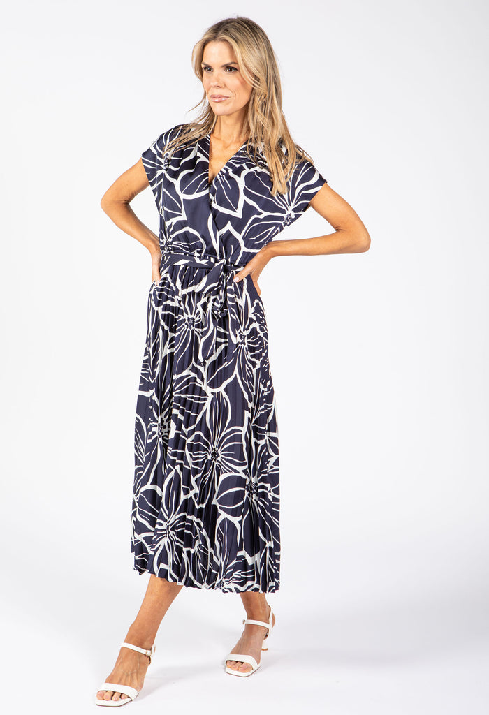 Plisse Pleated Wrap Midi Dress
