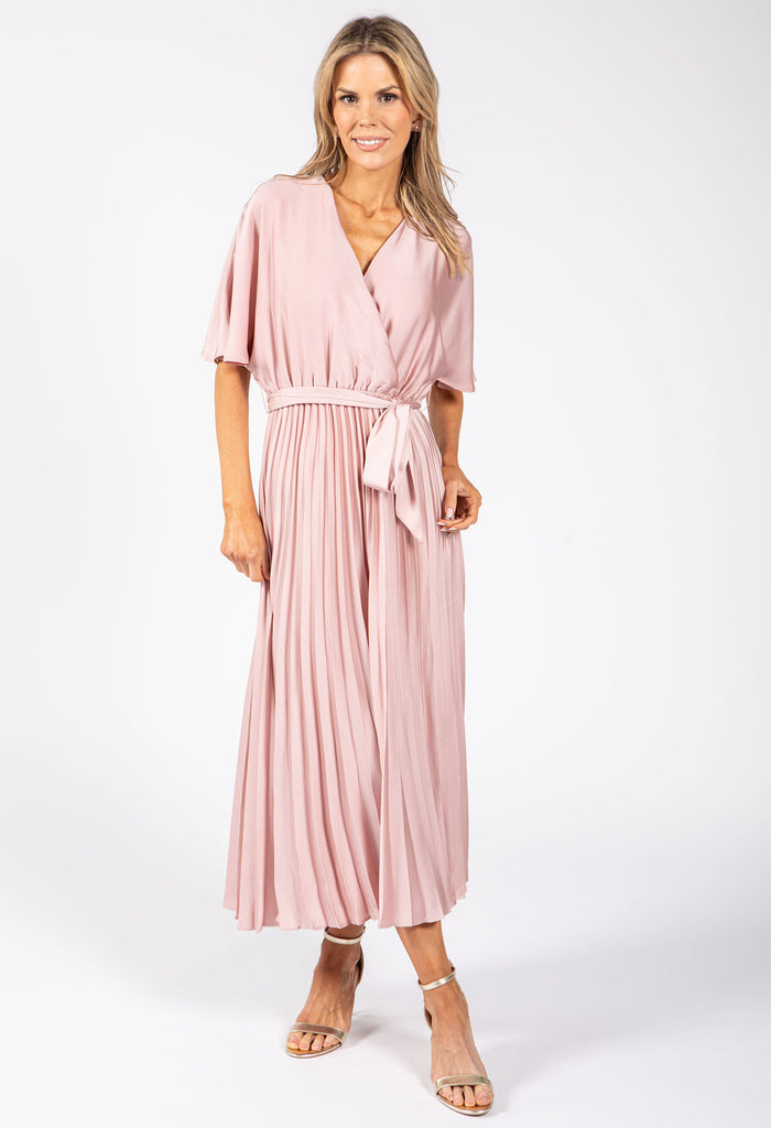Plisse Pleated Wrap Midi Dress