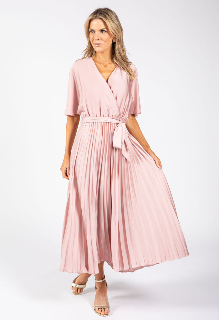 Plisse Pleated Wrap Midi Dress