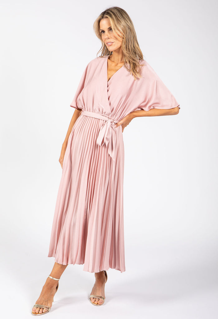 Plisse Pleated Wrap Midi Dress