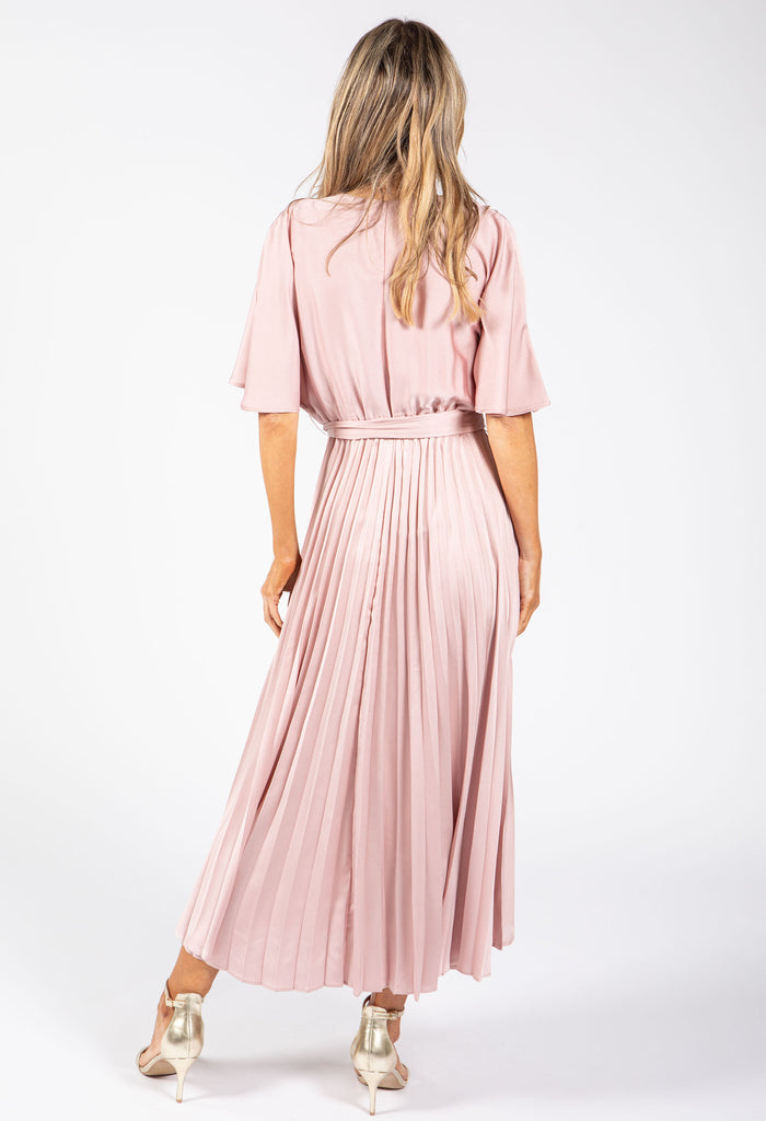 Plisse Pleated Wrap Midi Dress