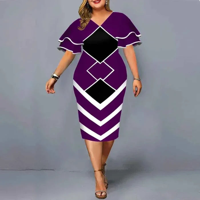 Plus size hot sales new digital printed full size women matching sleeves fall casual dress women - Allen-Fitness