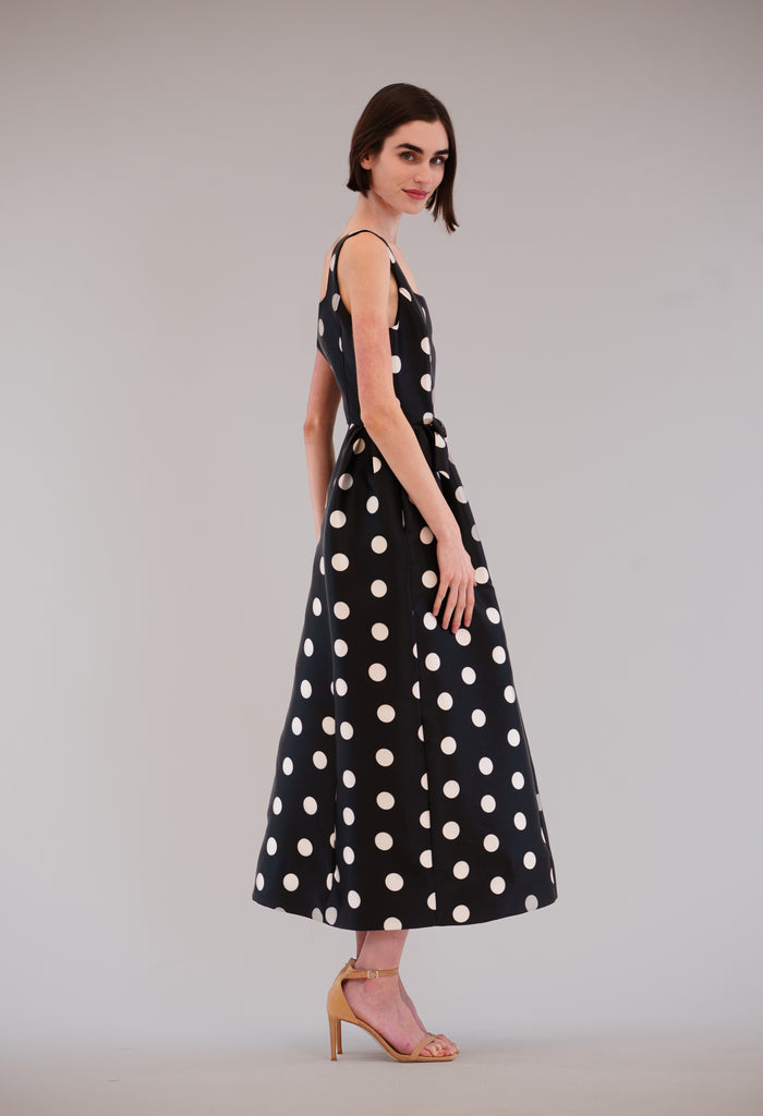 Polka Dot Bow Detail Midi Dress