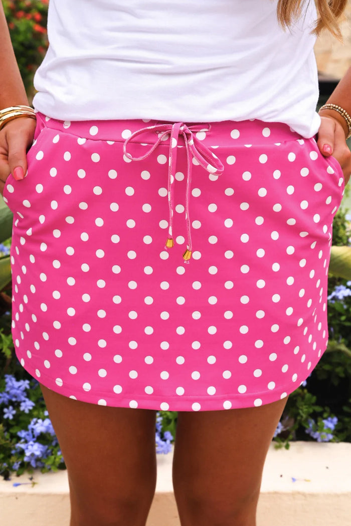 Polka Dot Drawstring Casual Mini Skort