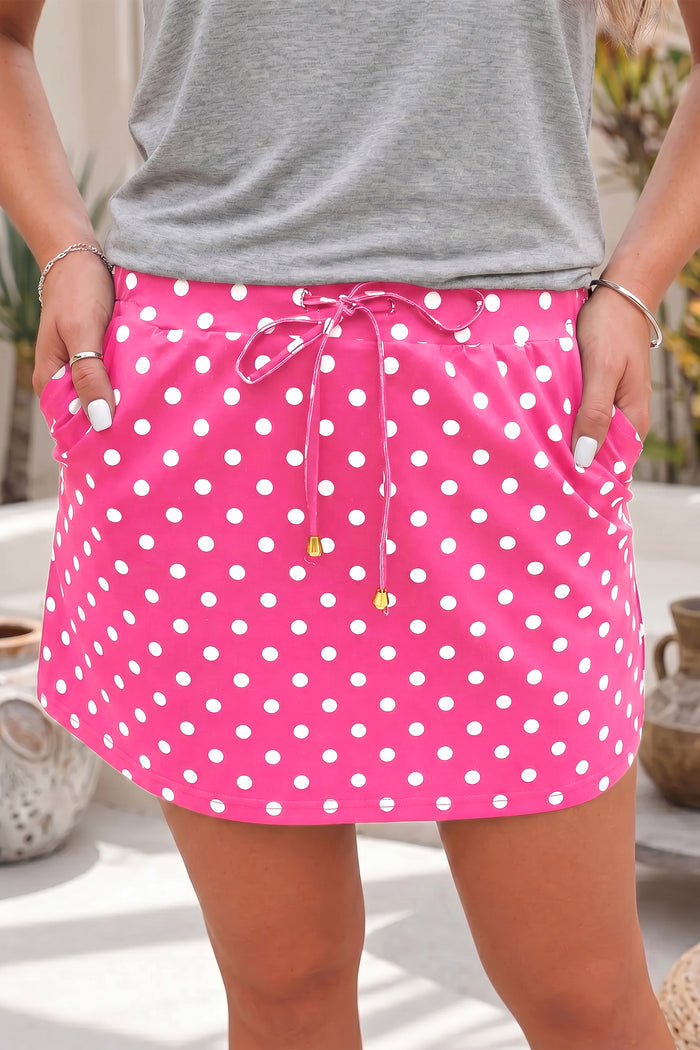 Polka Dot Drawstring Casual Mini Skort