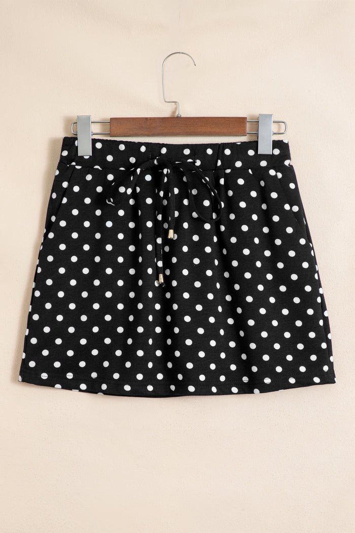 Polka Dot Drawstring Casual Mini Skort