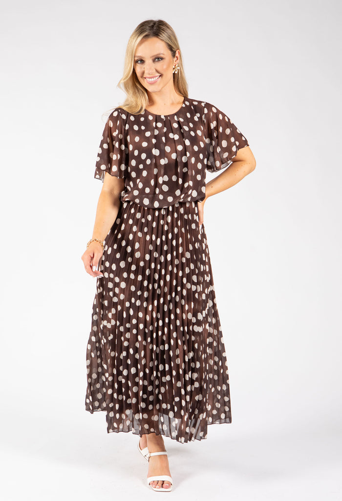Polka Dot Plisse Pleated Midi Dress