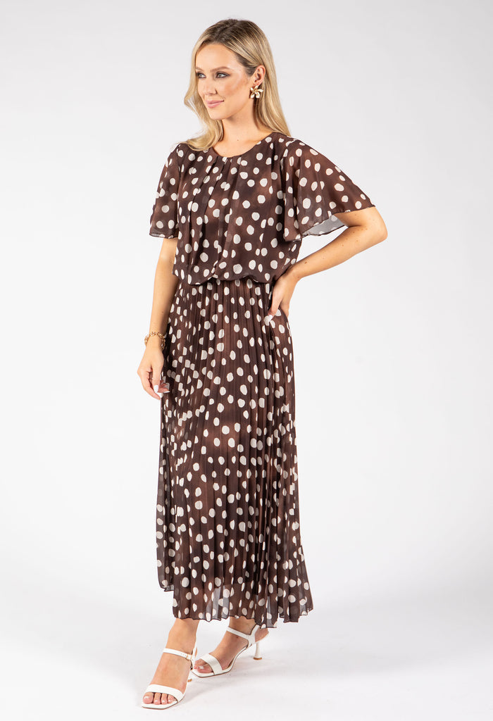 Polka Dot Plisse Pleated Midi Dress