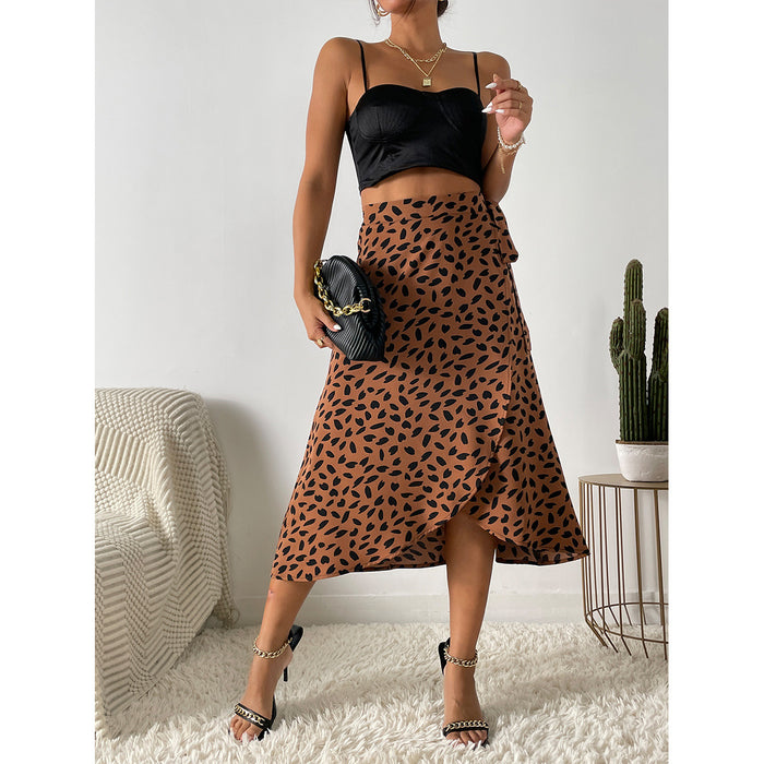 Polka-dot Print Split A-line Tea-length Skirt
