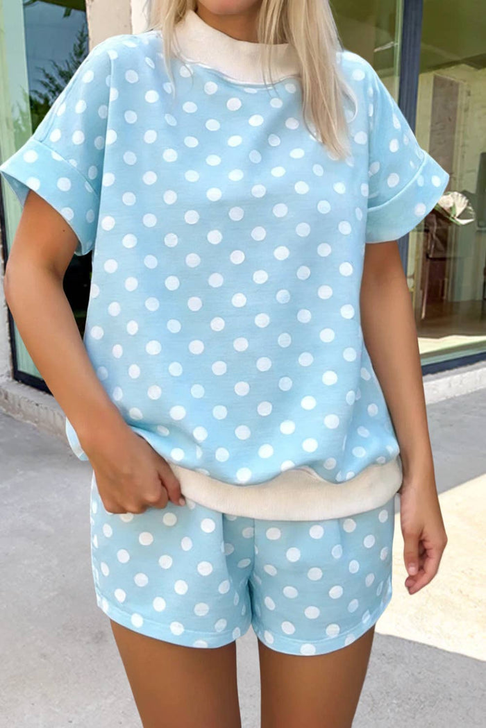 Polka Dots Print Cute Mock Neck Shorts