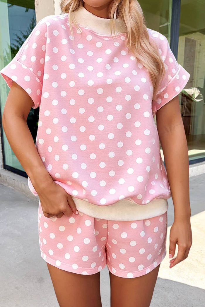 Polka Dots Print Cute Mock Neck Shorts