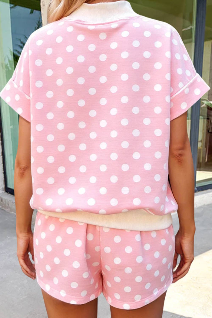 Polka Dots Print Cute Mock Neck Shorts