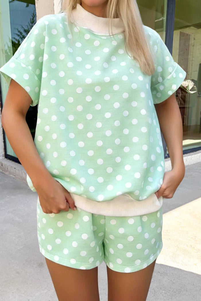 Polka Dots Print Cute Mock Neck Shorts