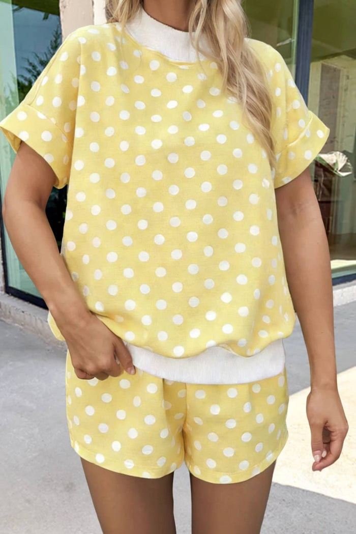 Polka Dots Print Cute Mock Neck Shorts