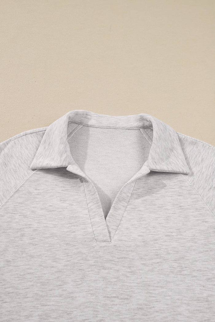 Polo Collar V Neck Pullover and Drawstring Sweatpants Set