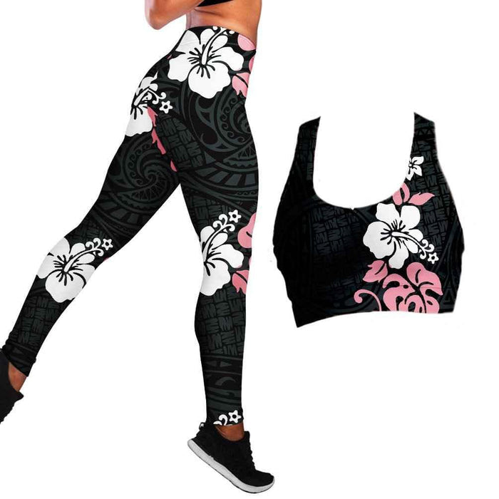 Polynesian Hibiscus Seamless Yoga Set Sports Bras Leggings 2 Piece Set Women Workout Clothes Workout Set for Gym