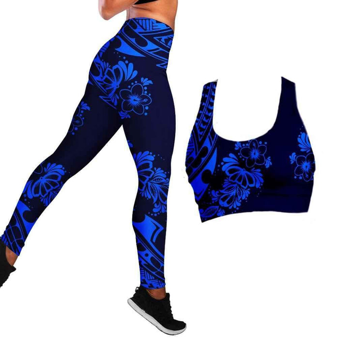 Polynesian Hibiscus Seamless Yoga Set Sports Bras Leggings 2 Piece Set Women Workout Clothes Workout Set for Gym