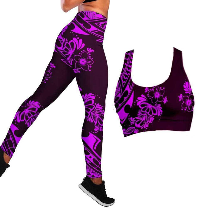Polynesian Hibiscus Seamless Yoga Set Sports Bras Leggings 2 Piece Set Women Workout Clothes Workout Set for Gym