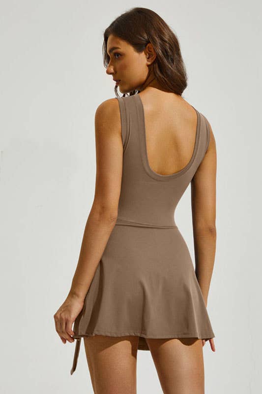 Premium  activewear tennis skorts dress with bow tie skirts: Ivory
