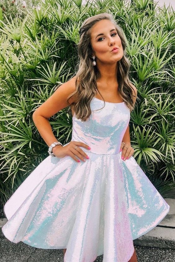 Pretty Homecoming Dress 2022 Short A Line Spaghetti with Pockets
