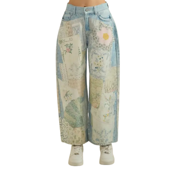 Printed Patchwork Denim Jeans