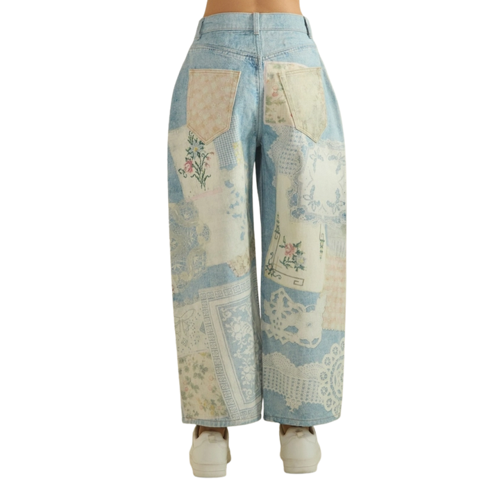 Printed Patchwork Denim Jeans