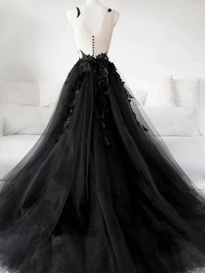 Prom Dress 2022 Black Lace Applique Tulle