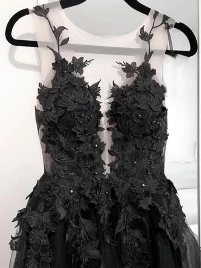 Prom Dress 2022 Black Lace Applique Tulle