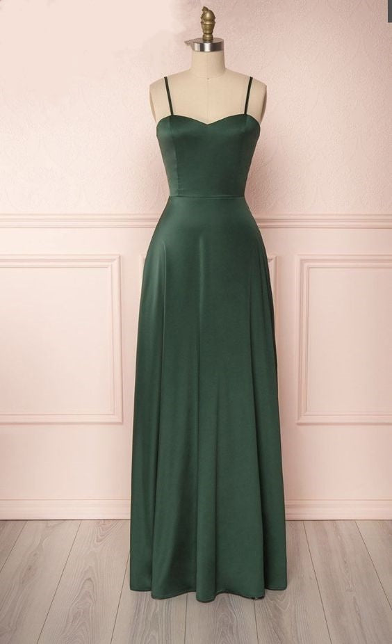 Prom Dress 2023 A-line Sweetheart Neck Spaghetti Straps Charmeuse with Pleats