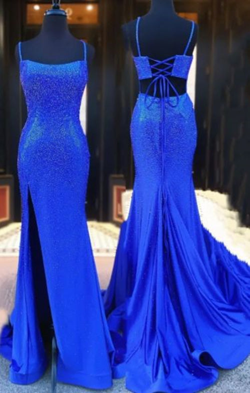 Prom Dress 2023 Ideas Mermaid/Trumpet Spaghetti Strap Tie Back with Slit