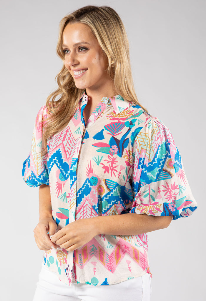 Puff Sleeve Abstract Print Blouse