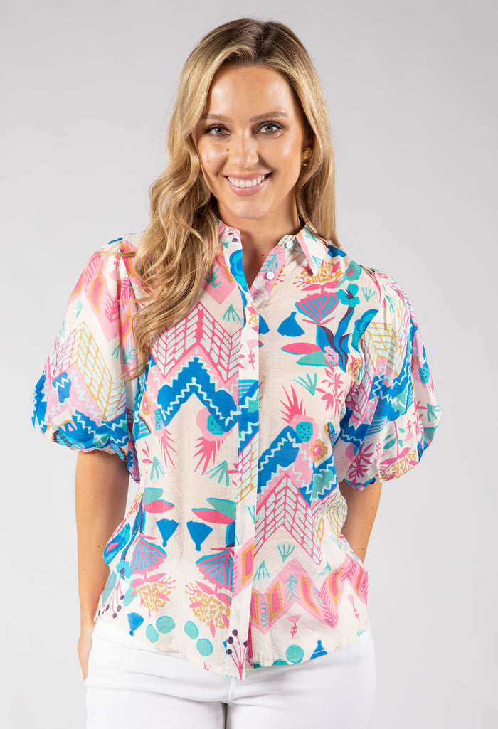 Puff Sleeve Abstract Print Blouse