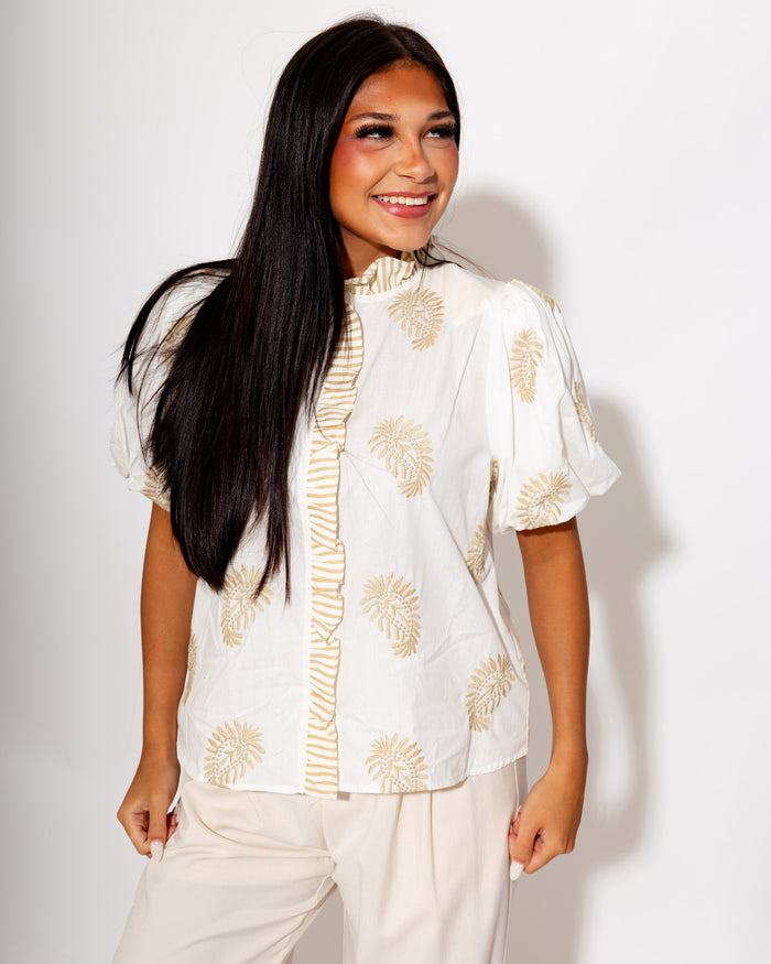 Puff Sleeve Embroidered Top