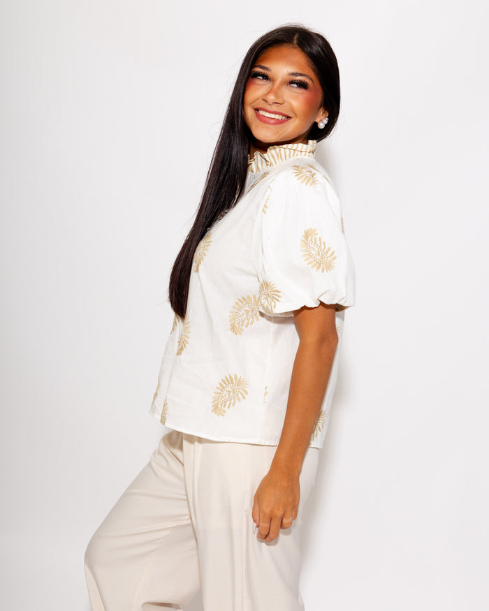 Puff Sleeve Embroidered Top