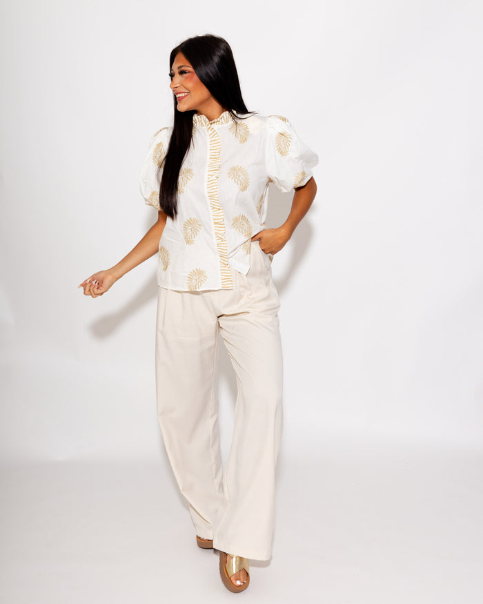 Puff Sleeve Embroidered Top