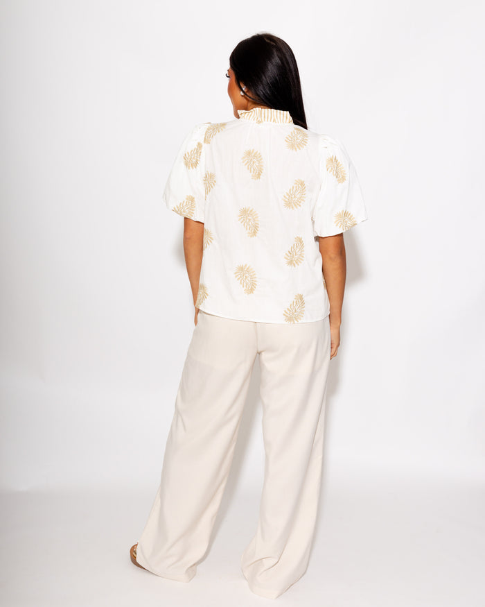 Puff Sleeve Embroidered Top