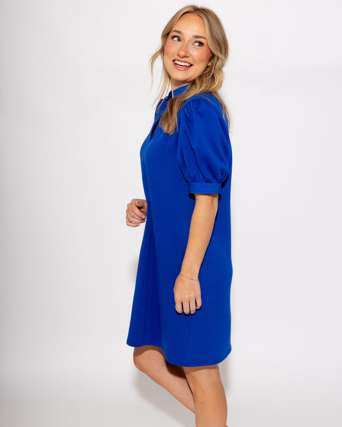 Puff Sleeve Shift Dress in Royal
