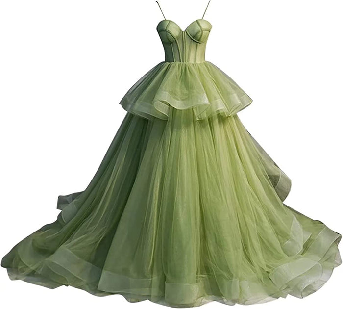 Puffy Prom Dress 2023 Ball Gown Sweetheart Neck Spaghetti Straps Corset Back Horsehair Tulle with Ruffles