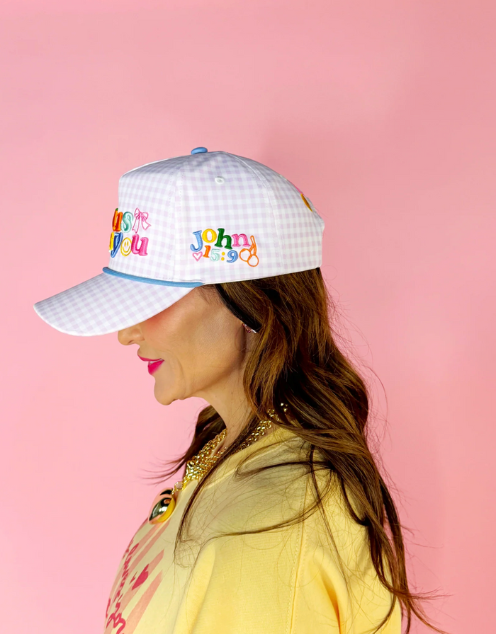 Purple Checker Jesus Loves You Hat