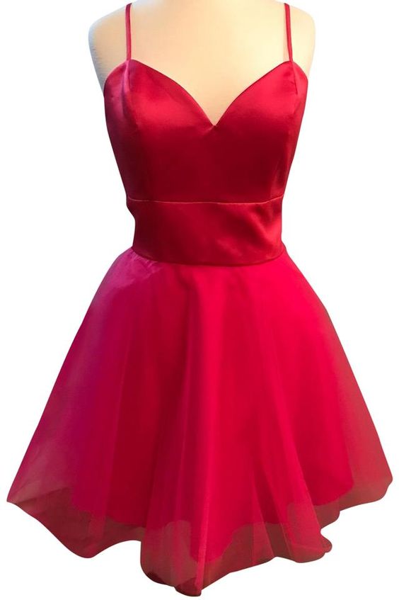 Red Homecoming Dress 2022 V Neck Spaghetti A Line