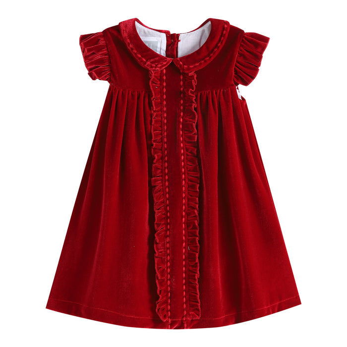 Red Velour Ruffle Dress - Lil Cactus