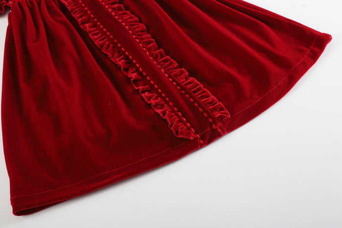 Red Velour Ruffle Dress - Lil Cactus