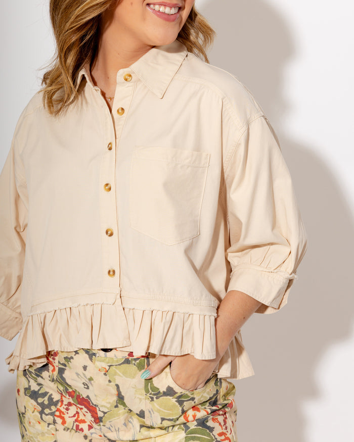 Relaxed Ruffle Hem Button-Up