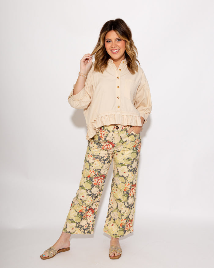 Relaxed Ruffle Hem Button-Up